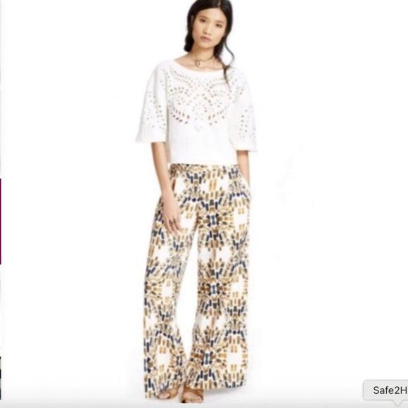 Free People Over And Under Wide Leg Pants XS Linen Blend Geometric Boho NWTf - Picture 2 of 14